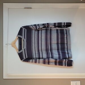 Gap Factory, women's size large, sweater, purple and grey, striped, buttons.